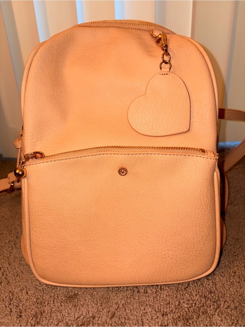LC Lauren Conrad Peach Faux Leather Mini Backpack with Heart Charm
